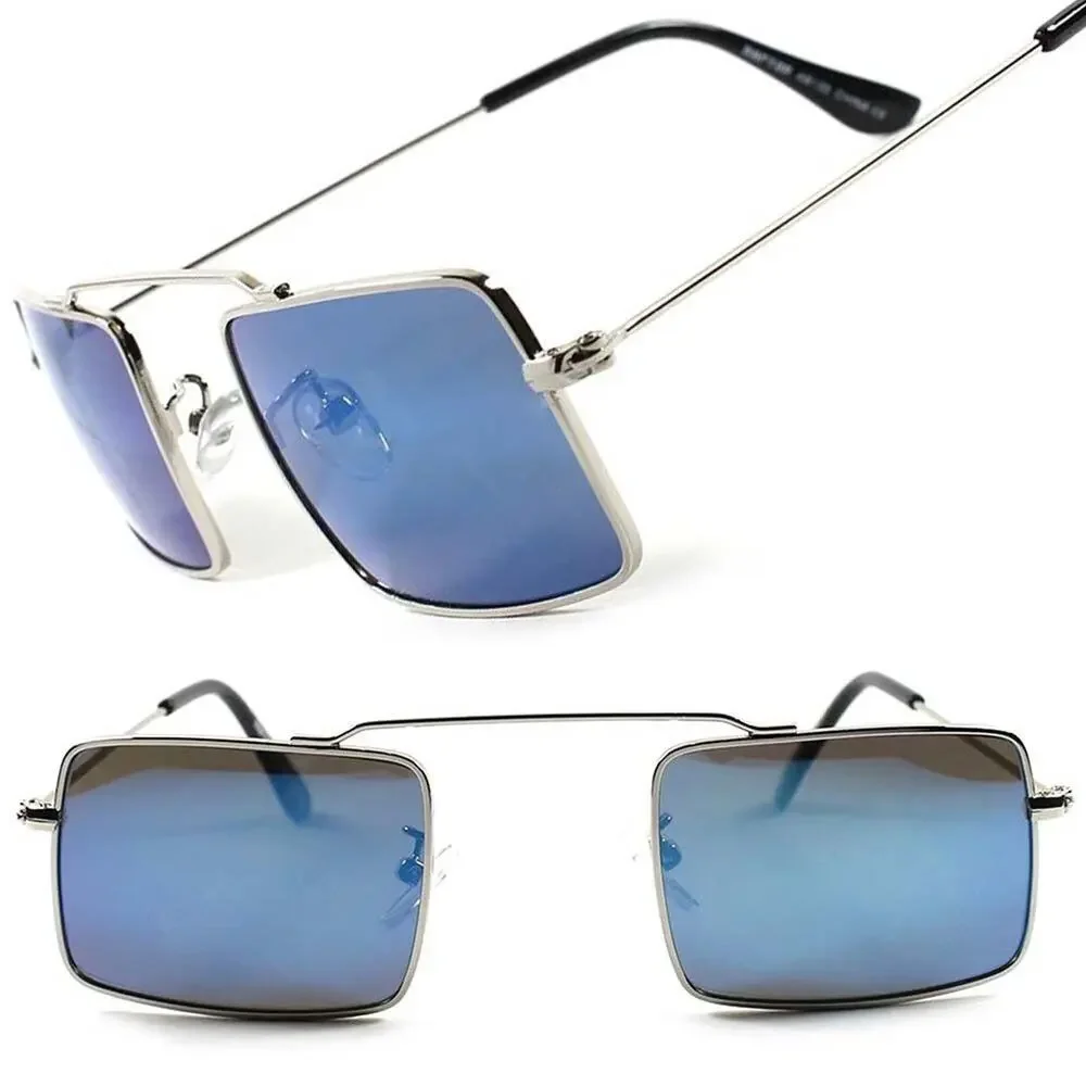 Kiss Blue Mirrored Rectangle Sunglasses Silver Frame Goth Steampunk